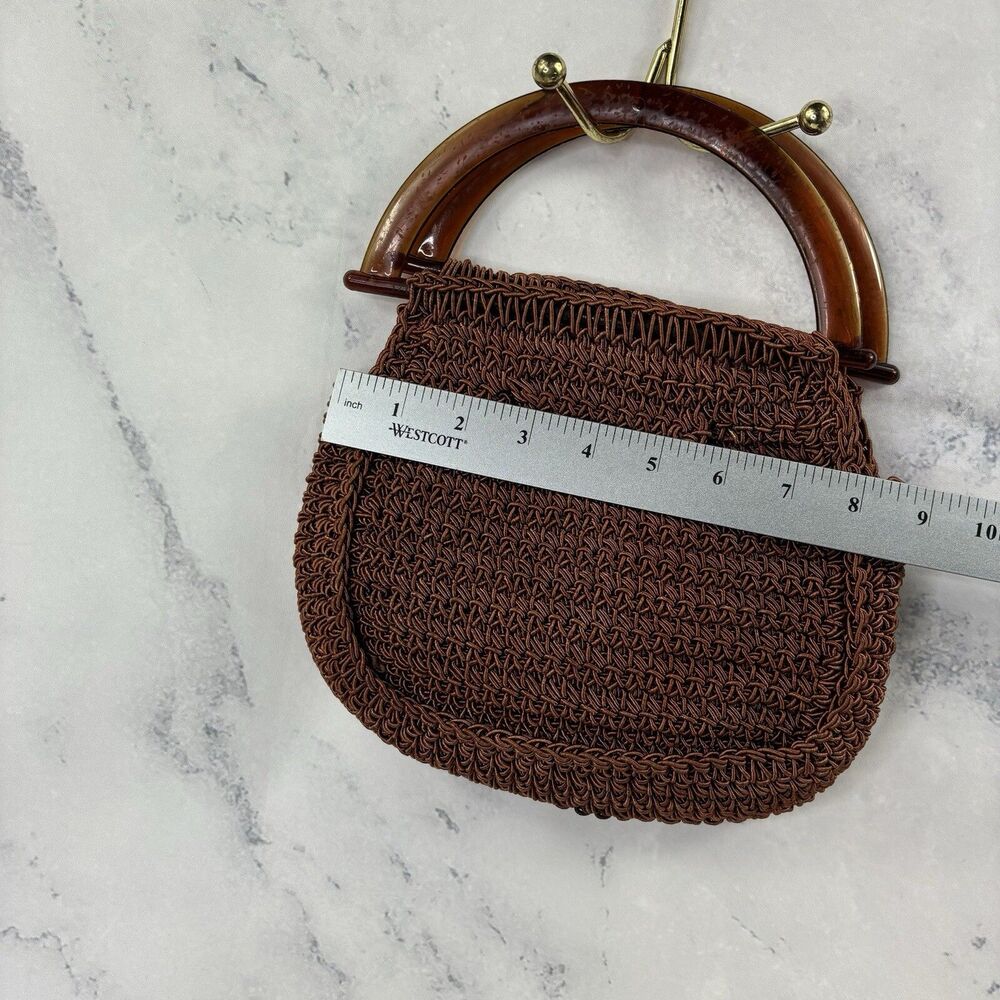 Vintage 60s Macrame Handbag Purse Lucite Handles Made In Italy Retro Hippy chic - Picture 8 of 16